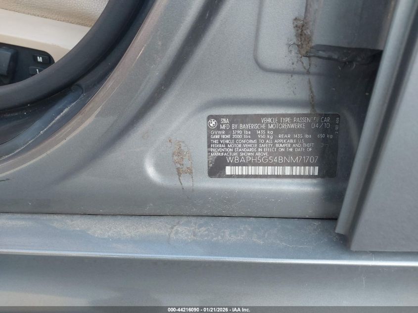 2011 BMW 328I VIN: WBAPH5G54BNM71707 Lot: 44216090