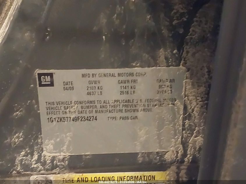 2009 Chevrolet Malibu Ltz VIN: 1G1ZK57749F234274 Lot: 44216279