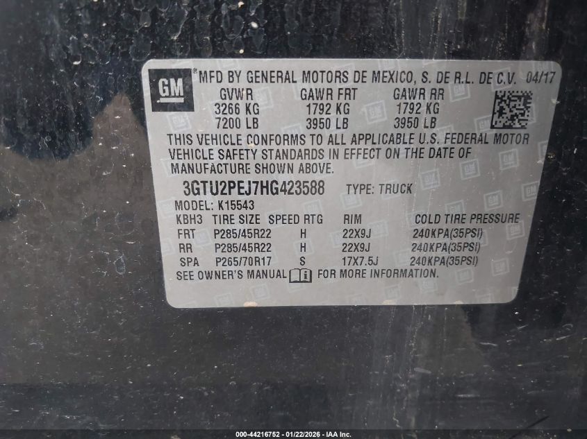 2017 GMC Sierra 1500 Denali VIN: 3GTU2PEJ7HG423588 Lot: 44216752