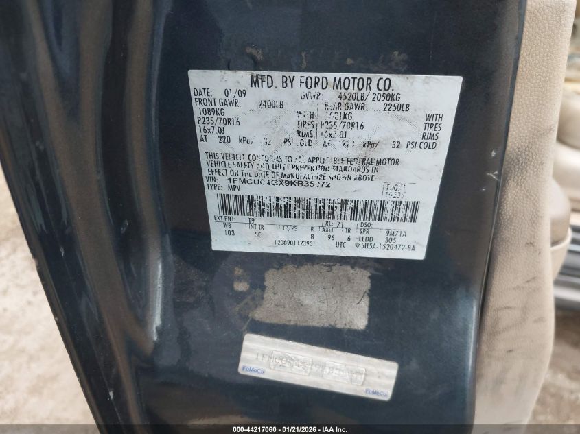 2009 Ford Escape Limited VIN: 1FMCU04GX9KB35072 Lot: 44217060