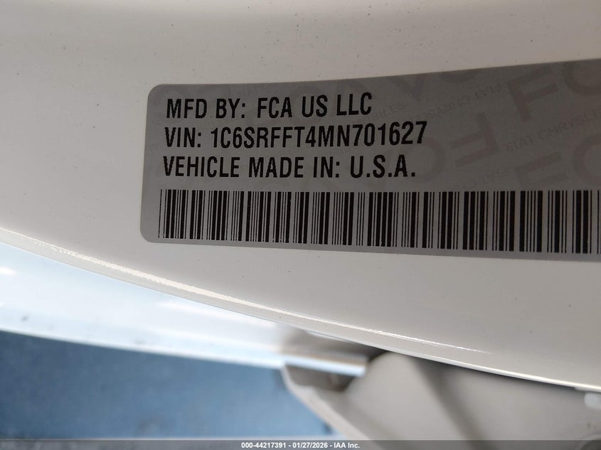 2021 Ram 1500 Big Horn 4X4 5'7 Box VIN: 1C6SRFFT4MN701627 Lot: 44217391