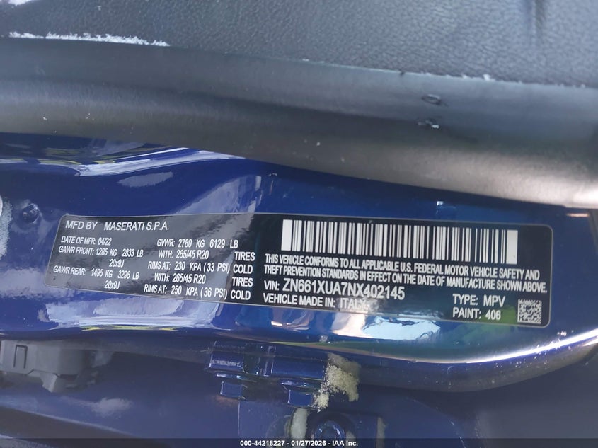 2022 Maserati Levante Gt VIN: ZN661XUA7NX402145 Lot: 44218227