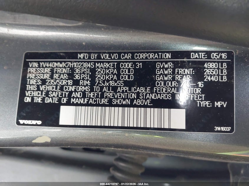 VIN YV440MWK7H1023845 2017 VOLVO V60 CROSS COUNTRY T5