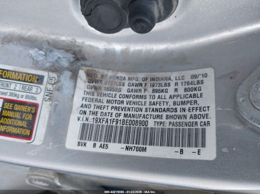 2011 Honda Civic Ex-L VIN: 19XFA1F91BE008900 Lot: 44219308