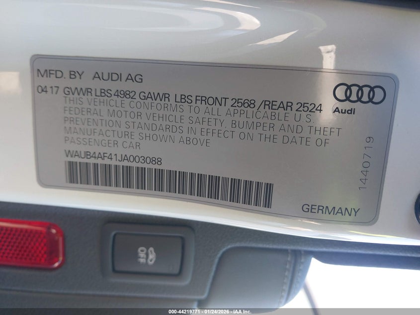 2018 Audi S4 3.0T Premium Plus VIN: WAUB4AF41JA003088 Lot: 44219771