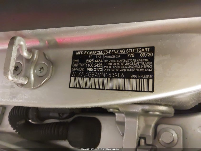 2021 Mercedes-Benz Cla 250 VIN: W1K5J4GB7MN163986 Lot: 44220031