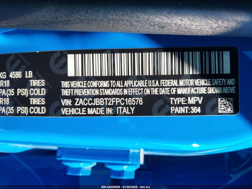 2015 Jeep Renegade Latitude VIN: ZACCJBBT2FPC16576 Lot: 44220559