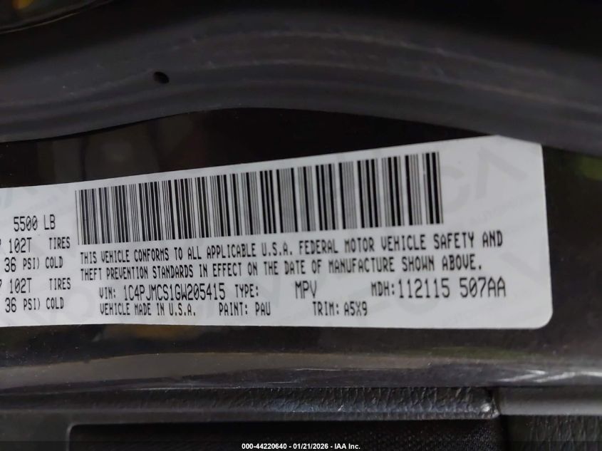 2016 Jeep Cherokee Latitude VIN: 1C4PJMCS1GW205415 Lot: 44220640