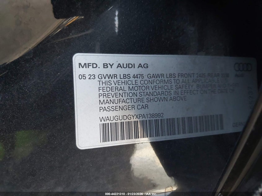2023 Audi A3 Premium 40 Tfsi Quattro S Tronic VIN: WAUGUDGYXPA138992 Lot: 44221310