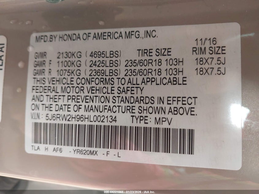 2017 HONDA CR-V TOURING — Photo 9
