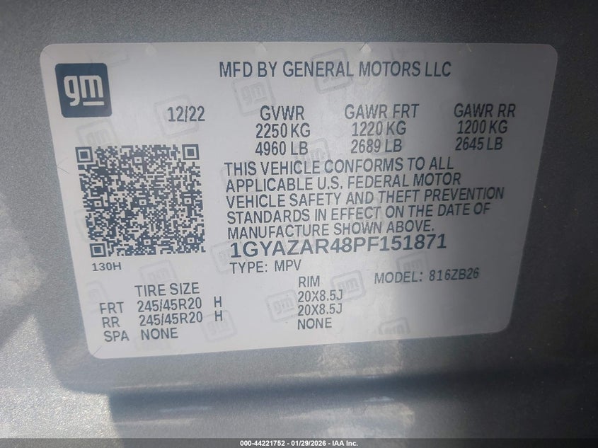 2023 Cadillac Xt4 Fwd Luxury VIN: 1GYAZAR48PF151871 Lot: 44221752