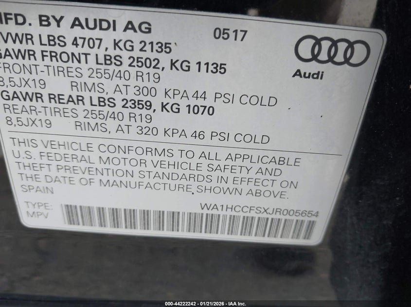 VIN WA1HCCFSXJR005654 2018 AUDI Q3 2.0T PREMIUM/2.0T SPORT PREMIUM