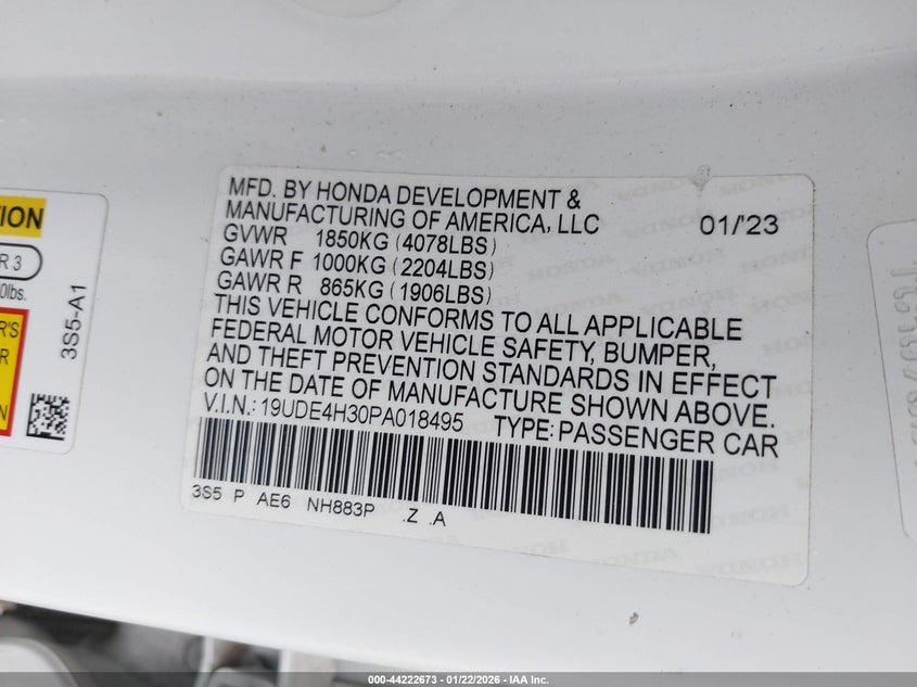 2023 Acura Integra A-Spec VIN: 19UDE4H30PA018495 Lot: 44222673