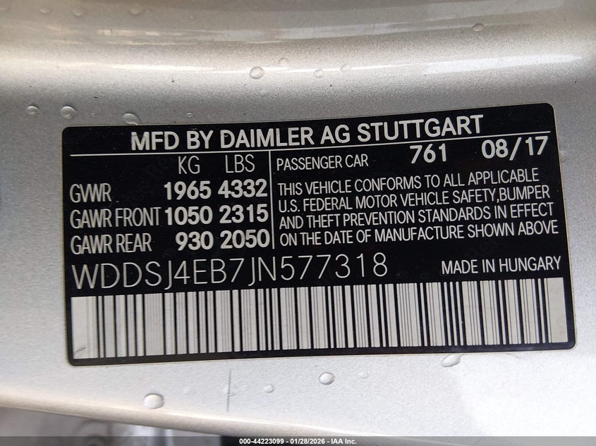 2018 Mercedes-Benz Cla 250 VIN: WDDSJ4EB7JN577318 Lot: 44223099