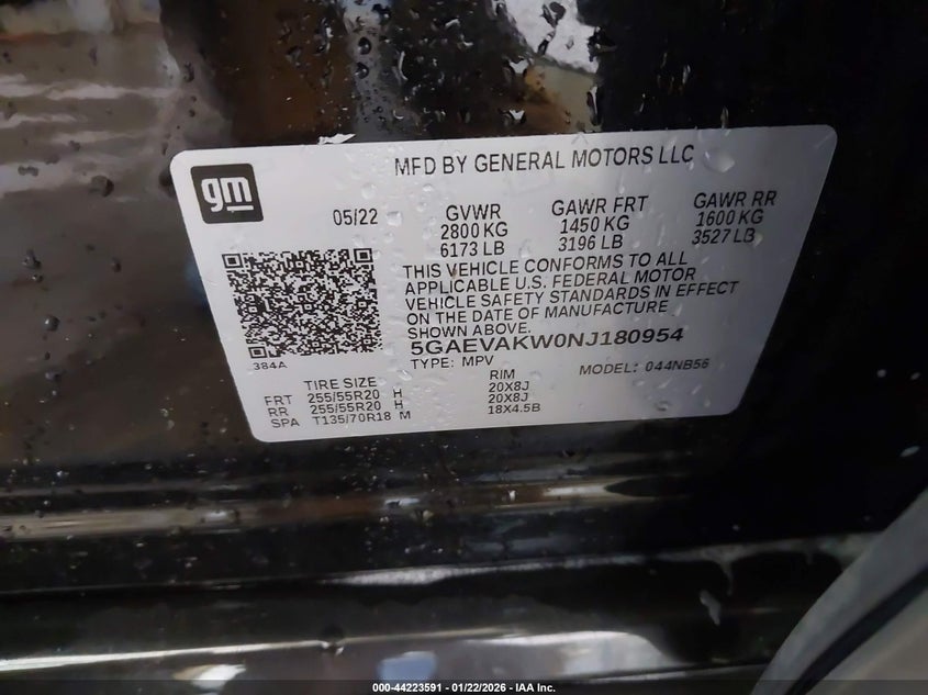 2022 Buick Enclave Awd Essence VIN: 5GAEVAKW0NJ180954 Lot: 44223591