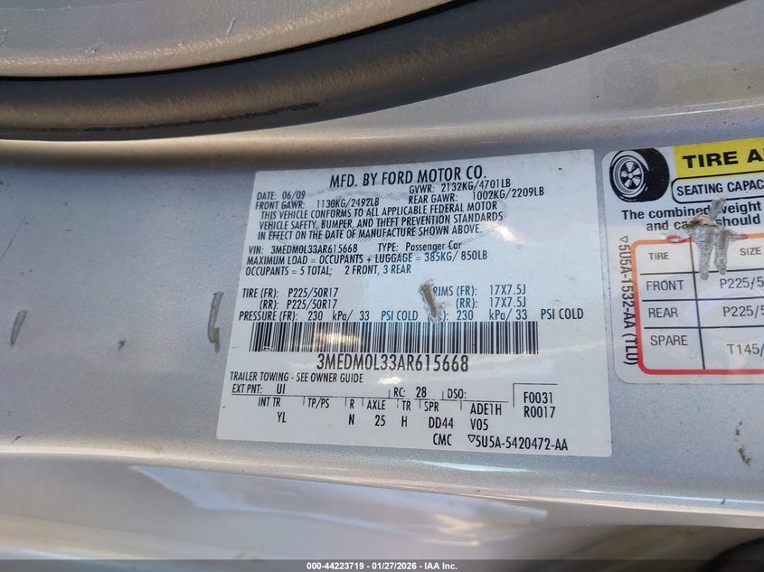 2010 Mercury Milan Hybrid VIN: 3MEDM0L33AR615668 Lot: 44223719