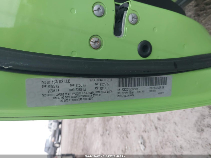 2019 Dodge Challenger R/T Scat Pack VIN: 2C3CDZFJ5KH623204 Lot: 44224482