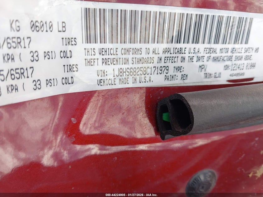 2008 Jeep Grand Cherokee Overland VIN: 1J8HS68258C171979 Lot: 44224905