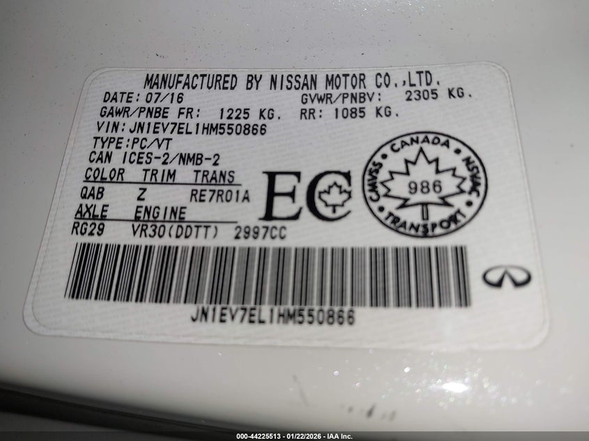 2017 Infiniti Q60 3.0T Premium/3.0T Sport VIN: JN1EV7EL1HM550866 Lot: 44225513