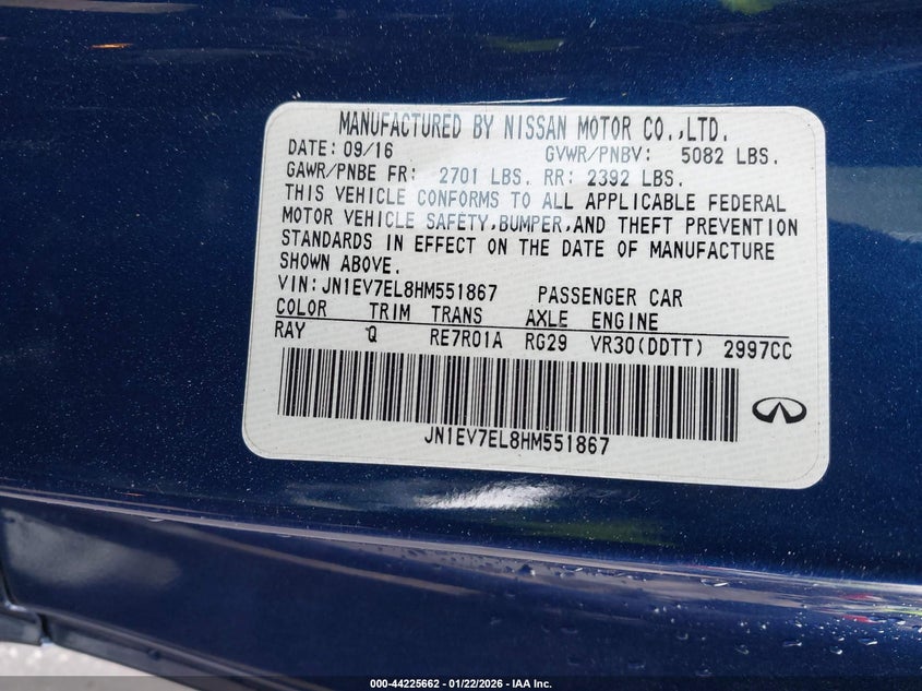 2017 Infiniti Q60 3.0T Premium VIN: JN1EV7EL8HM551867 Lot: 44225662