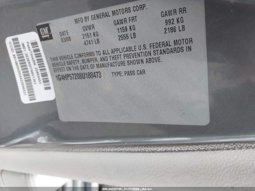 2008 Buick Lucerne Cx VIN: 1G4HP57208U188473 Lot: 44225749