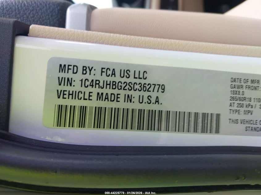 2025 Jeep Grand Cherokee Limited VIN: 1C4RJHBG2SC362779 Lot: 44225778