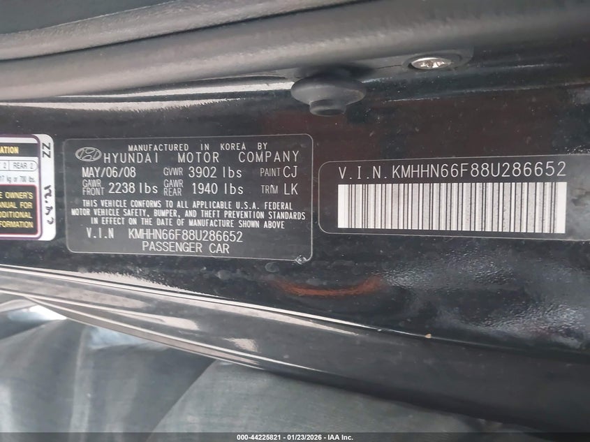 2008 Hyundai Tiburon Gt/Gt Limited/Se VIN: KMHHN66F88U286652 Lot: 44225821