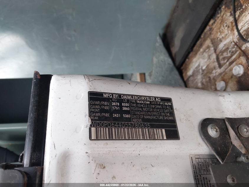 2005 Dodge Sprinter Van 2500 Shc VIN: WD0PD644055780635 Lot: 44225969