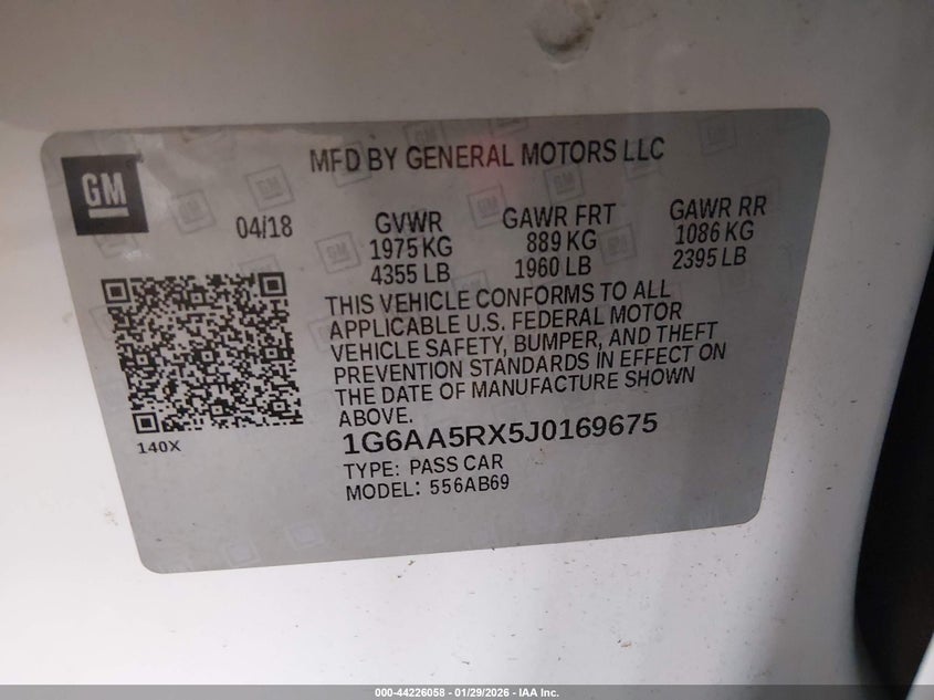 2018 Cadillac Ats Standard VIN: 1G6AA5RX5J0169675 Lot: 44226058