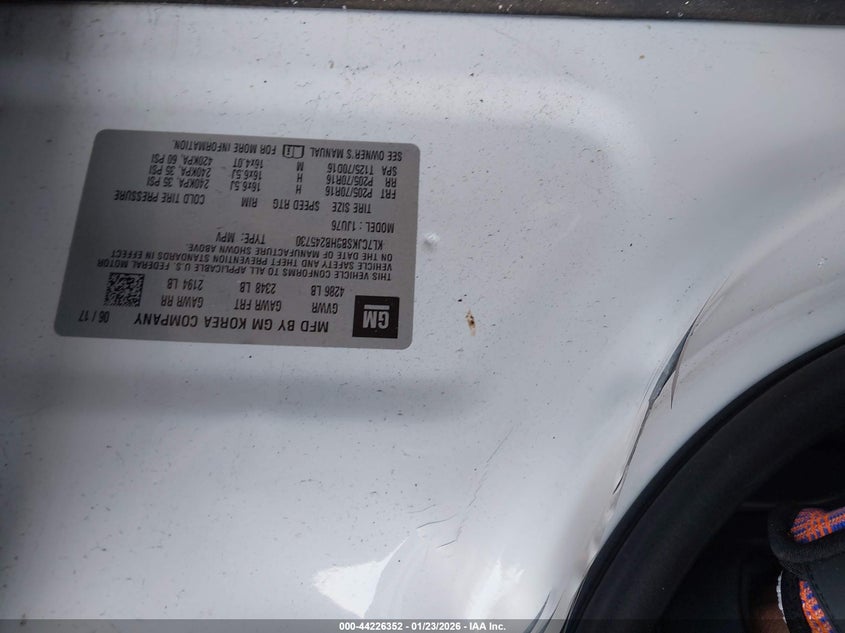 2017 Chevrolet Trax Ls VIN: KL7CJKSB8HB245730 Lot: 44226352