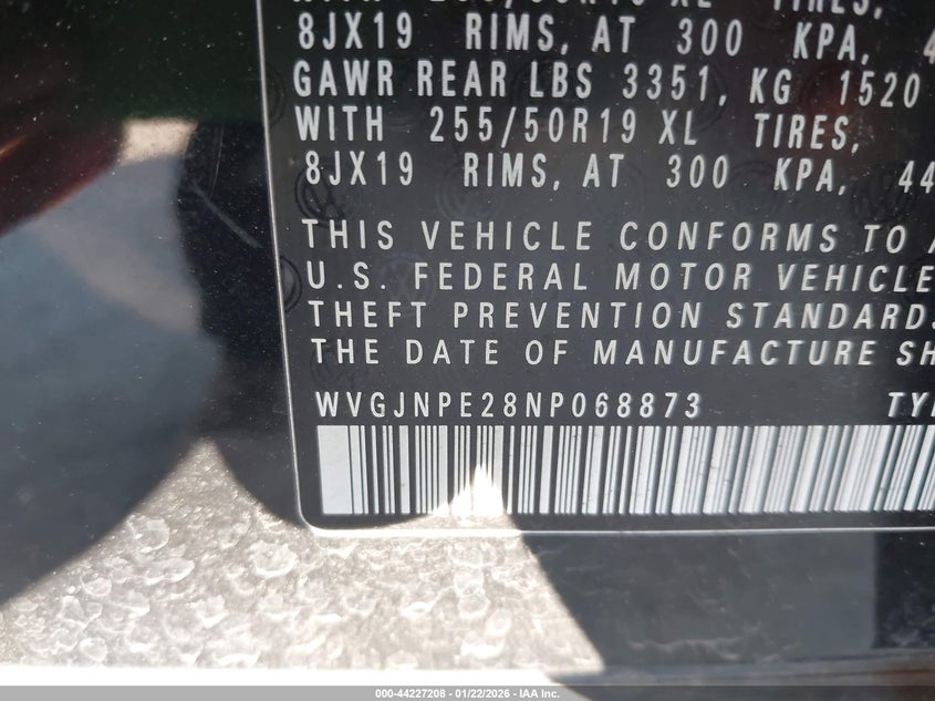 2022 Volkswagen Id.4 Awd Pro VIN: WVGJNPE28NP068873 Lot: 44227208