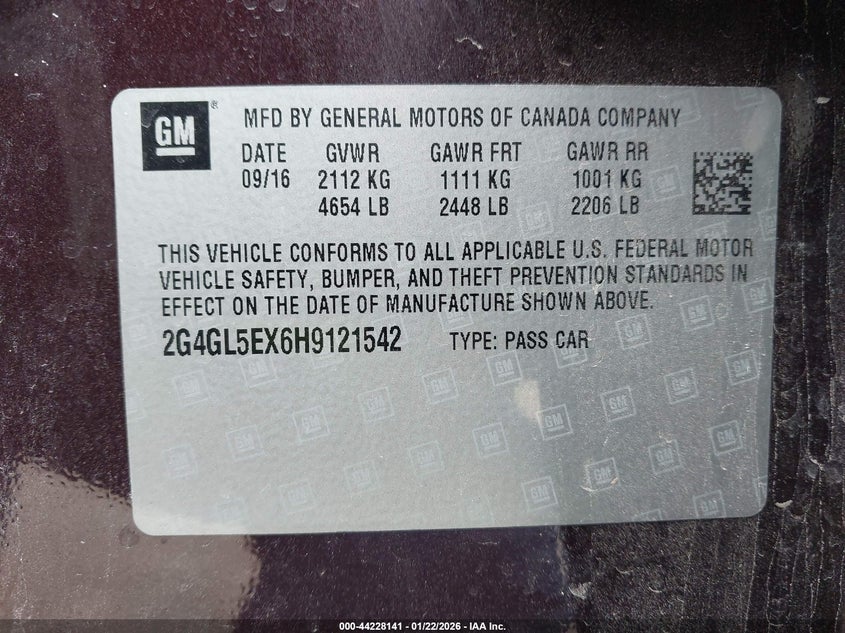 VIN 2G4GL5EX6H9121542 2017 BUICK REGAL TURBO SPORT TOURING