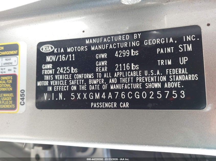 2012 Kia Optima 2.4 Lx silver Lot 111044228350 Vin 5XXGM4A76CG025753