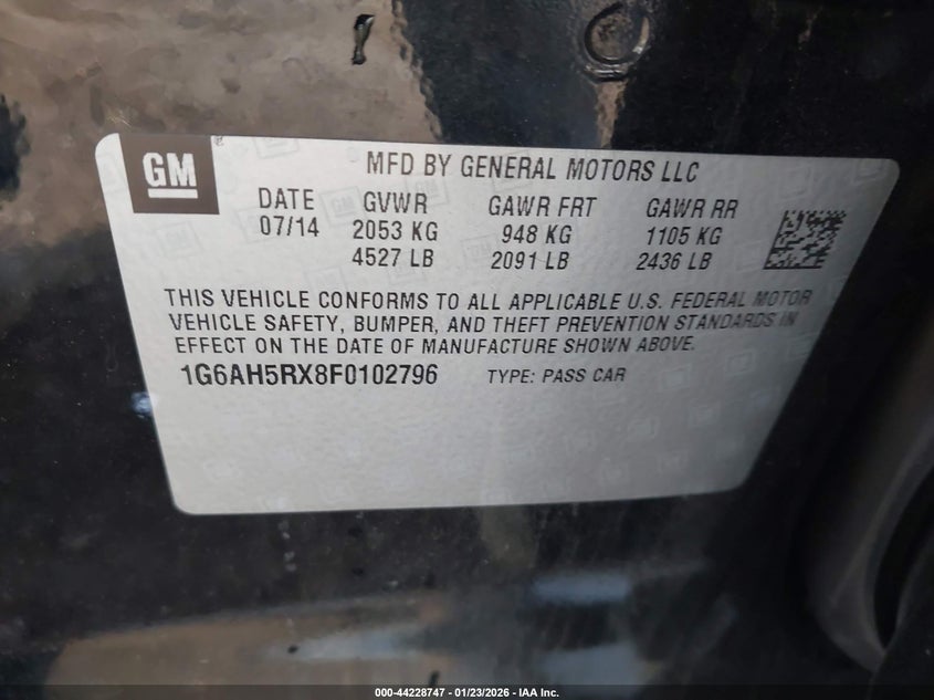 2015 Cadillac Ats Luxury VIN: 1G6AH5RX8F0102796 Lot: 44228747