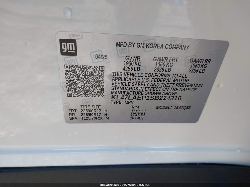 2025 Buick Envista Preferred Fwd VIN: KL47LAEP1SB224316 Lot: 44229689