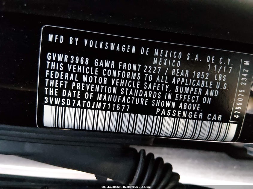 2018 Volkswagen Beetle 2.0T Dune VIN: 3VWSD7AT0JM711577 Lot: 44230069