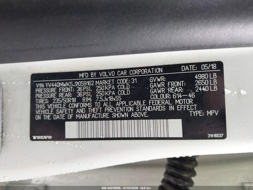 2018 Volvo V60 Cross Country T5 VIN: YV440MWK5J2059162 Lot: 44230098