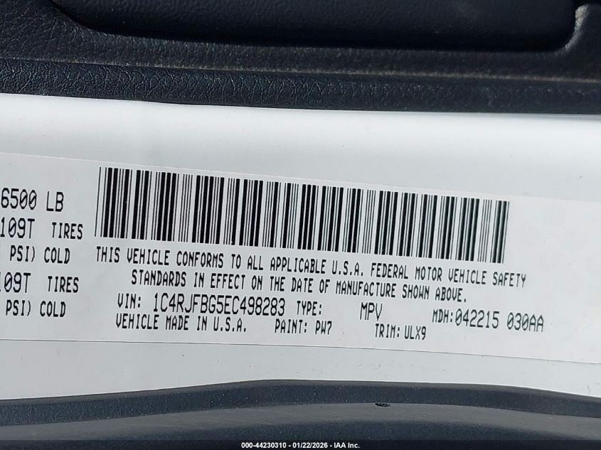 2014 Jeep Grand Cherokee Limited VIN: 1C4RJFBG5EC498283 Lot: 44230310