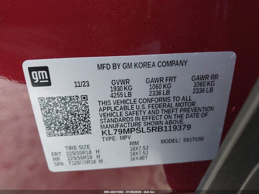 VIN KL79MPSL5RB119379 2024 CHEVROLET TRAILBLAZER FWD LT