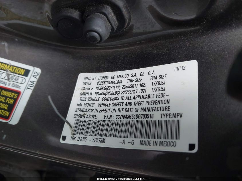 2013 Honda Cr-V Ex VIN: 3CZRM3H51DG703518 Lot: 44232056