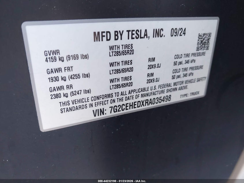 2024 Tesla Cybertruck VIN: 7G2CEHEDXRA035498 Lot: 44232198