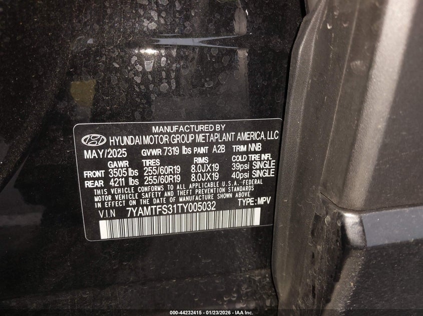2026 Hyundai Ioniq 9 Se VIN: 7YAMTFS31TY005032 Lot: 44232415