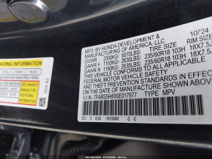 VIN 7FARS5H89SE017977 2025 HONDA CR-V HYBRID SPORT-L