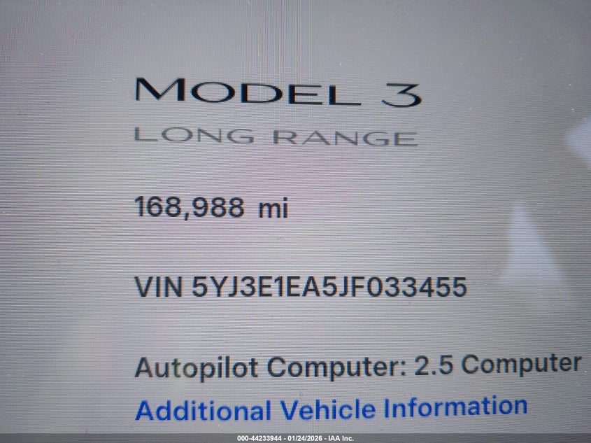2018 Tesla Model 3 Long Range/Mid Range VIN: 5YJ3E1EA5JF033455 Lot: 44233944