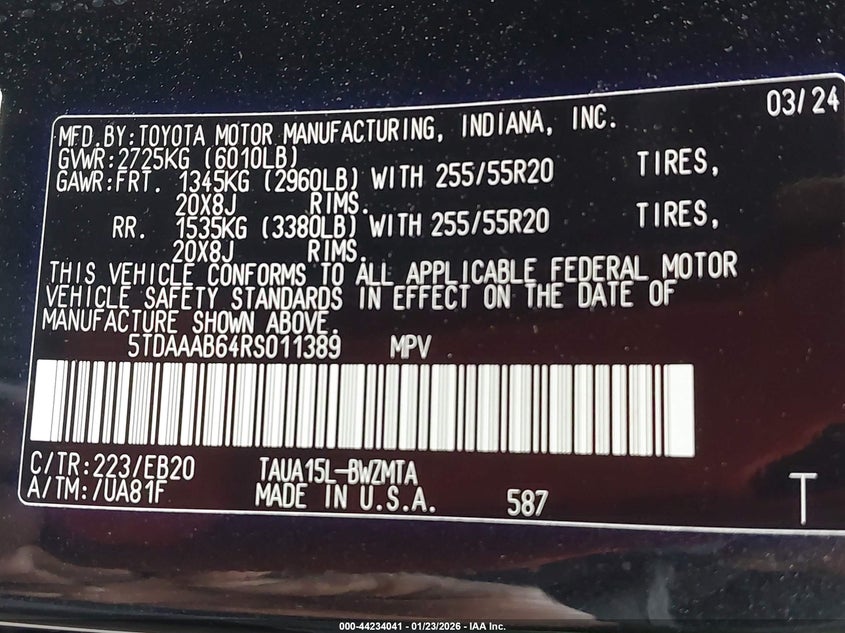 2024 Lexus Tx 350 Premium VIN: 5TDAAAB64RS011389 Lot: 44234041