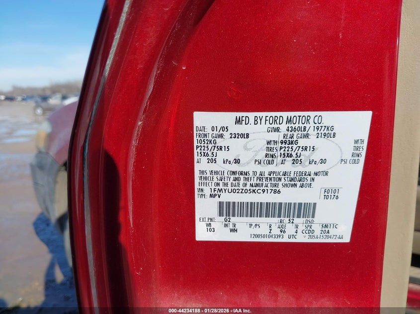 2005 Ford Escape Xls VIN: 1FMYU02Z05KC91786 Lot: 44234188