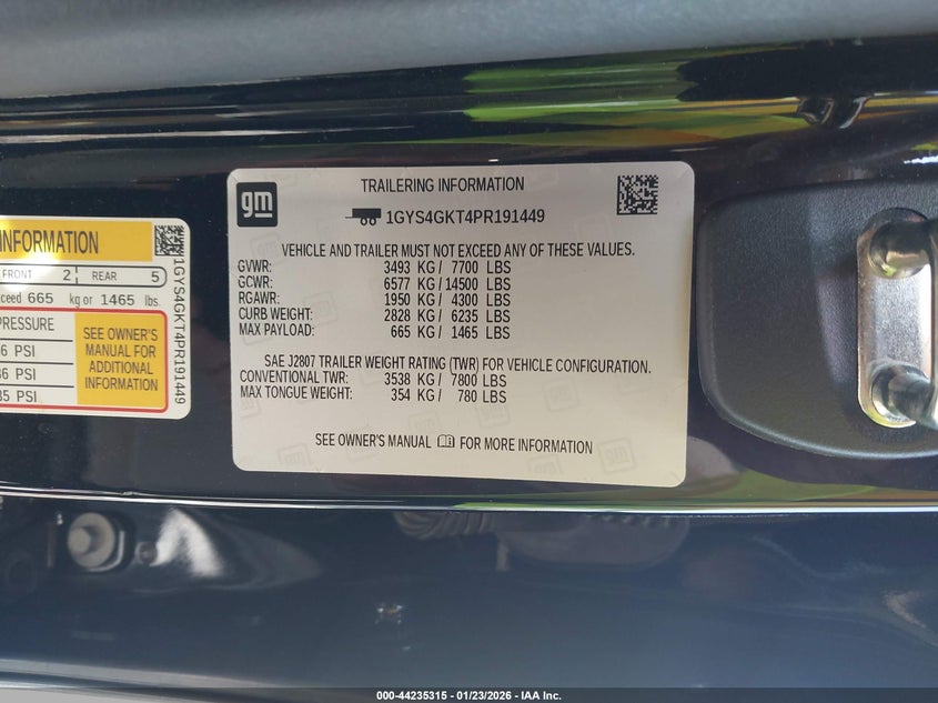 2023 Cadillac Escalade Sport Platinum VIN: 1GYS4GKT4PR191449 Lot: 44235315