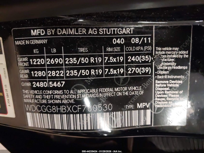 2012 Mercedes-Benz Glk 350 4Matic VIN: WDCGG8HBXCF760530 Lot: 44235424