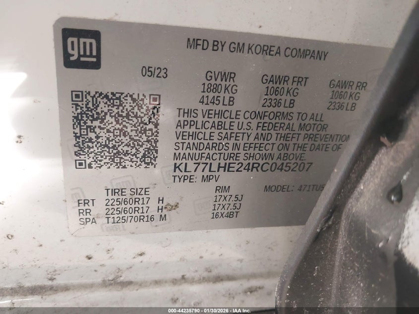 VIN KL77LHE24RC045207 2024 CHEVROLET TRAX FWD LT