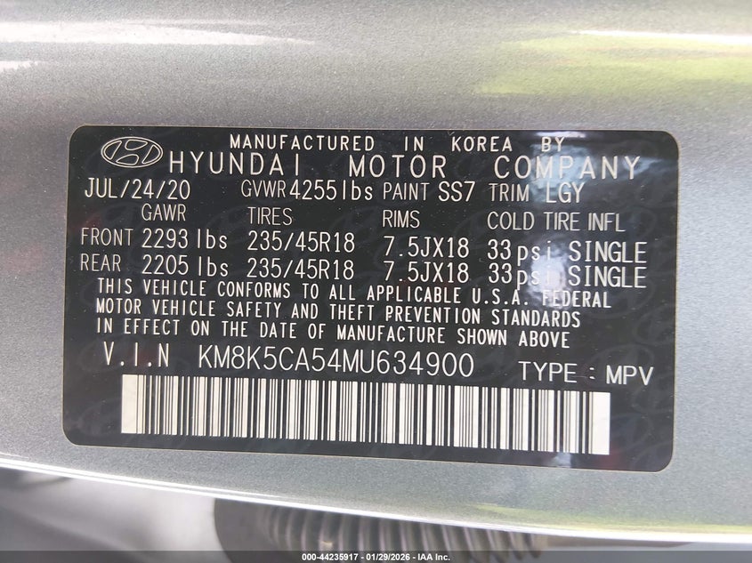2021 Hyundai Kona Ultimate VIN: KM8K5CA54MU634900 Lot: 44235917